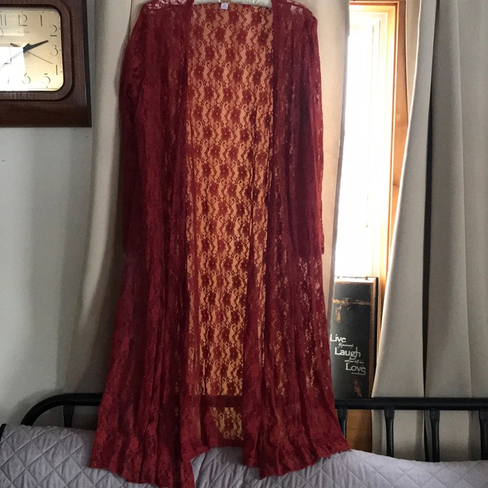 LuLaRoe, lace, size M, orange/rust color, long Cardigan.